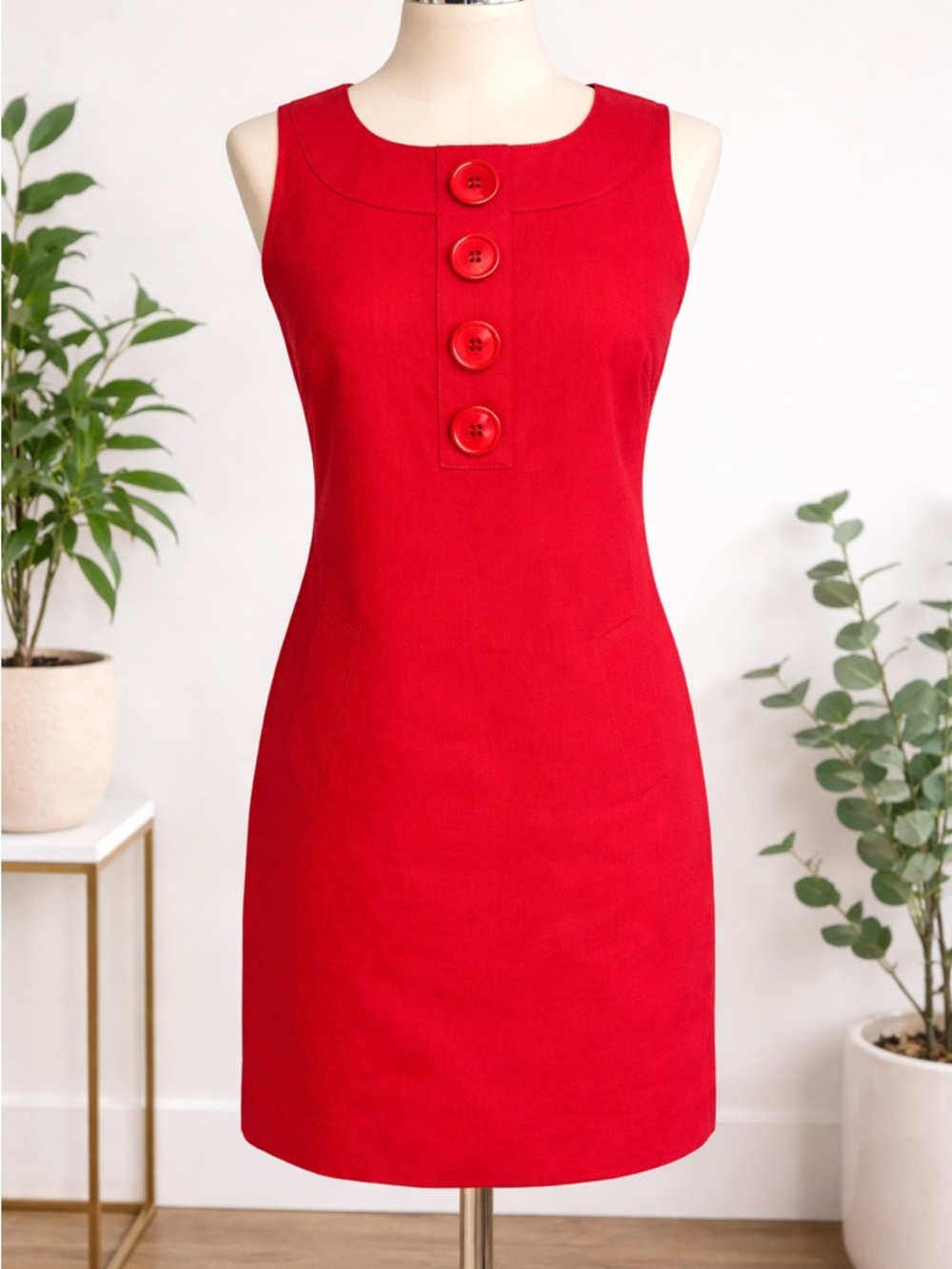 Women’s Red Linen Sheath Dress Size 8 Career Office Casual sleeveless Summer